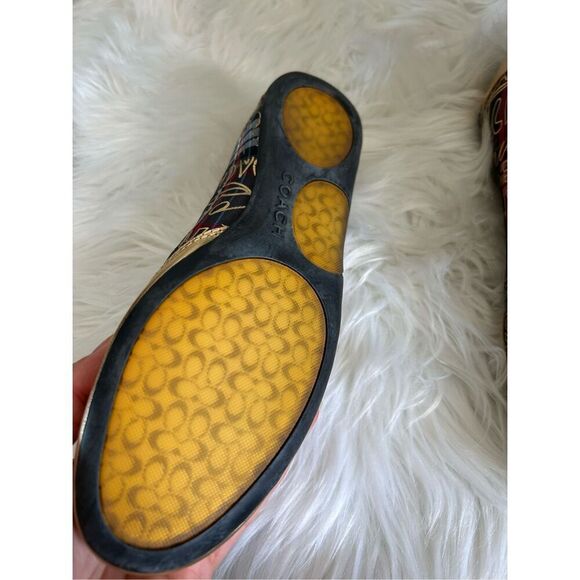 COACH Ballet Flats Gold Tartan Plaid True Graffiti Logo Shoes US 8 B Slip On - Picture 2 of 5